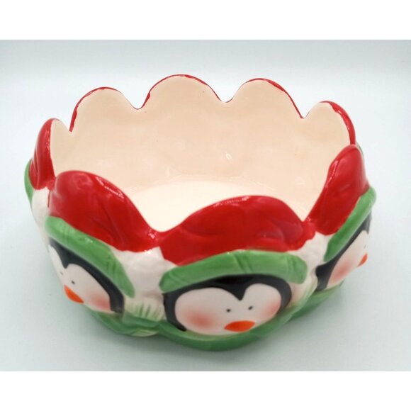 Penguin Holiday Bowl Royal Norfolk Hand-Painted Ceramic Christmas 5.75 Inches - Picture 5 of 16
